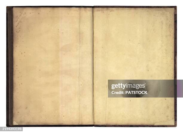 blank antique book pages spread open - blank pages in open book overhead view stock pictures, royalty-free photos & images