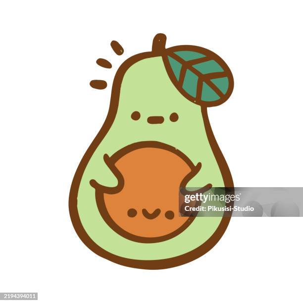 cute happy avocado, fruit icon. - green salad stock illustrations
