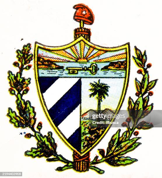 ilustraciones, imágenes clip art, dibujos animados e iconos de stock de antiguo escudo de armas de cuba (1898) - cuba