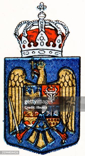 antique coat of arms of romania (1898) - romania stock illustrations