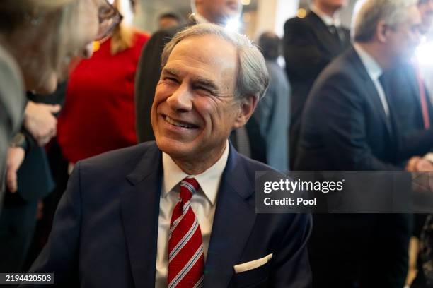 Texas Governor Greg Abbott is seen in an overflow room in Emancipation Hall as they watch Donald Trump being sworn in as the 47th President of the...