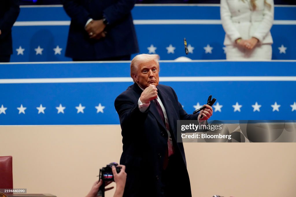 Marker Inauguration US President Donald Trump tosses a marker after signing executive ...