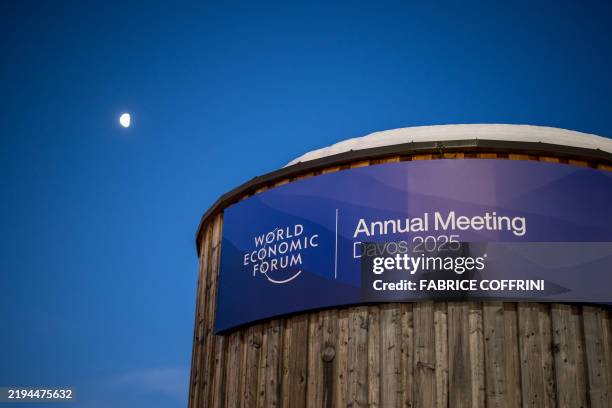 Sign of the World Economic Forum is seen during the WEF annual meeting in Davos on January 21, 2025.