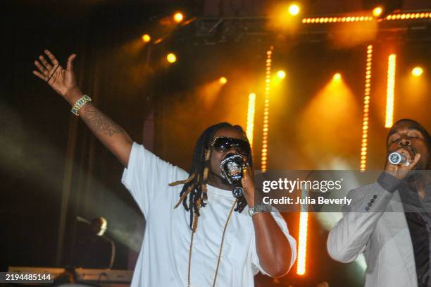 Singer T-Pain and rapper Kanye West perform at the Rolling Stone private party and concert at The Joint inside Hard Rock Hotel & Casino on September...