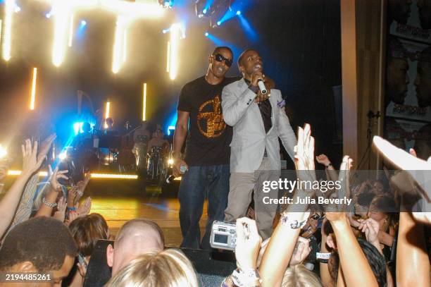 Jamie Foxx and Kanye West perform at the Rolling Stone private party and concert at The Joint inside Hard Rock Hotel & Casino on September 8, 2007 in...