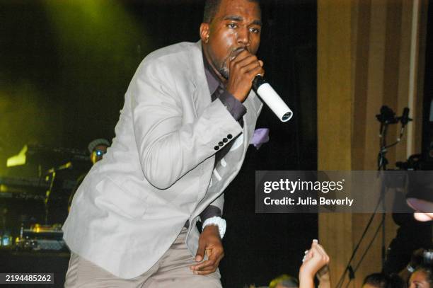 Rapper Kanye West performs at the Rolling Stone private party and concert at The Joint inside Hard Rock Hotel & Casino on September 8, 2007 in Las...