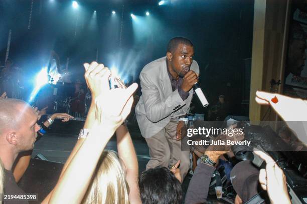 Rapper Kanye West performs at the Rolling Stone private party and concert at The Joint inside Hard Rock Hotel & Casino on September 8, 2007 in Las...