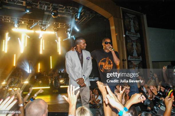 Kanye West and Jamie Foxx perform at the Rolling Stone private party and concert at The Joint inside Hard Rock Hotel & Casino on September 8, 2007 in...