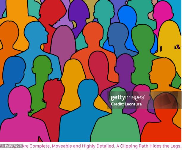 illustrations, cliparts, dessins animés et icônes de silhouette d’une foule de personnes (toutes les personnes sont complètes, un chemin de détourage cache les jambes et les bords) - personne secondaire
