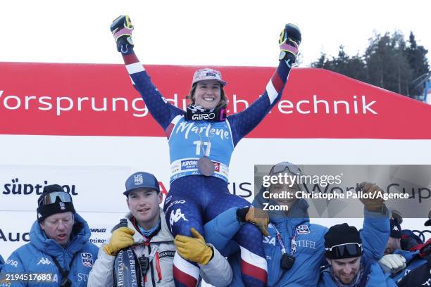 Paula Moltzan of Team United States takes 3rd place during the Audi FIS Alpine Ski World Cup Women's Giant Slalom on January 21, 2025 in Kronplatz,...