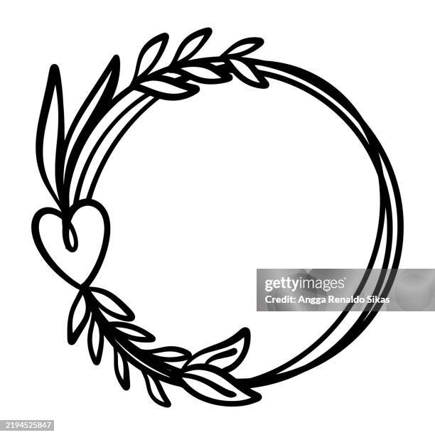 doodle laurel wreath with heart - initials monogram stock illustrations