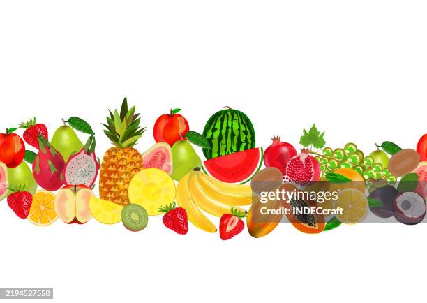 fruits border seamless pattern - guava vector stock illustrations