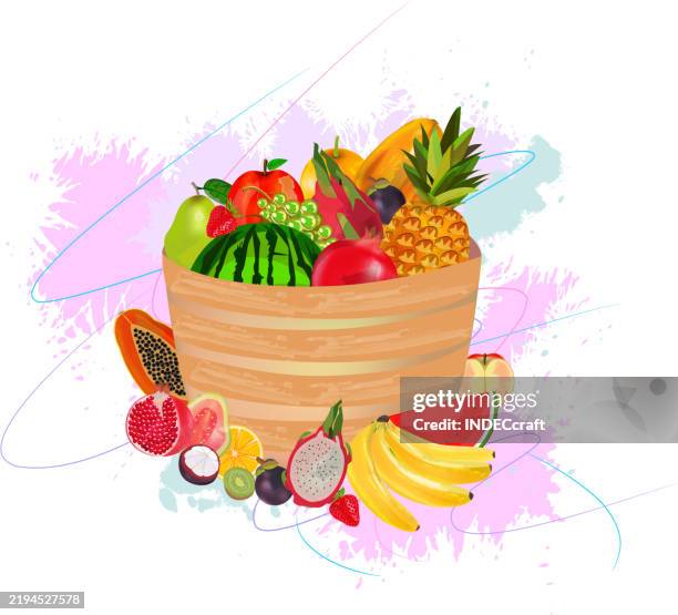 illustrations, cliparts, dessins animés et icônes de fruits sur le bol - coupe à fruits