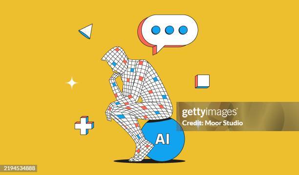bildbanksillustrationer, clip art samt tecknat material och ikoner med ai model deep in thought on the yellow background - artificiell generell intelligens