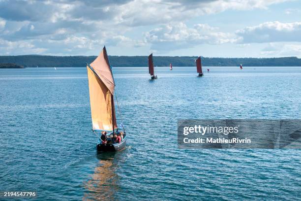 nautical event of traditional sailing ships in brest harbor to plougastel – fest ar mor - brest brittany stock pictures, royalty-free photos & images