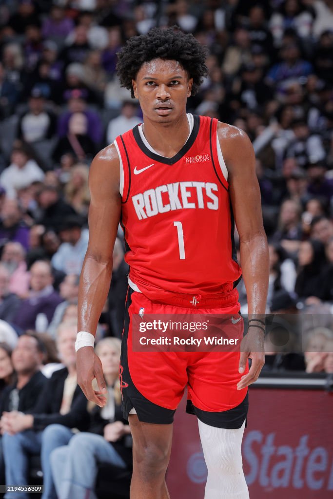 Houston Rockets Thompson Amen Thompson of the Houston Rockets looks on during the game against ...