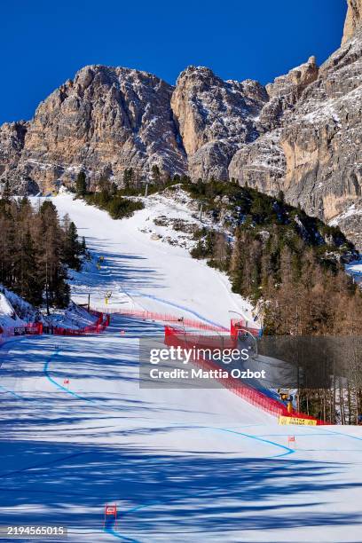 General views of the ski slope during the Audi FIS Alpine Ski World Cup women's downhill at the Olympia delle Tofane ski slope on January 18, 2025 in...