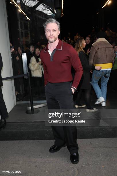 James McAvoy arrives at the Dolce & Gabbana fashion show during the Milan Menswear Fall/Winter 2025 - 2026 Fashion Week on January 18, 2025 in Milan,...