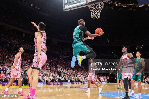 Milton Doyle of the Jackjumpers shoots during the round 17 NBL match between Sydney Kings and Tasmania Jackjumpersa at Qudos Bank Arena, on January...