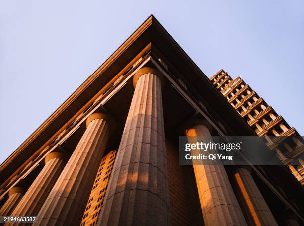 low angle view of classical architecture - columna-arquitectónica fotografías e imágenes de stock