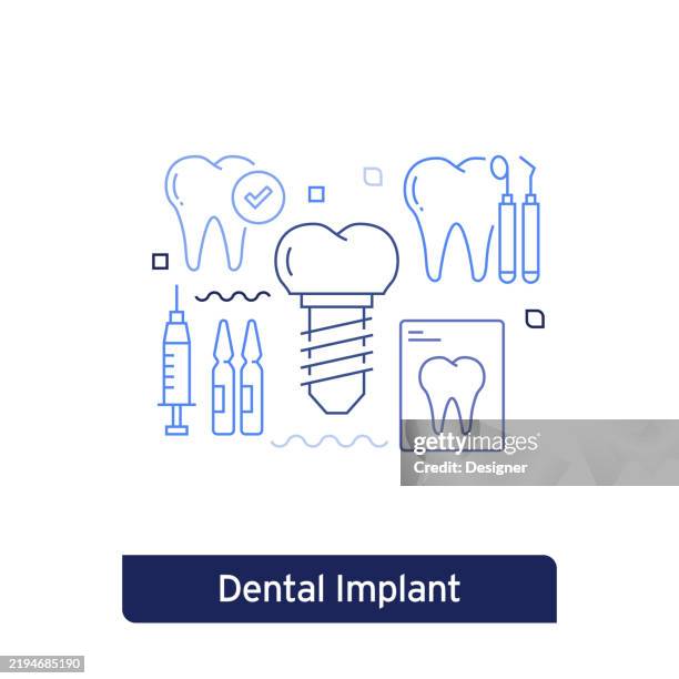ilustrações de stock, clip art, desenhos animados e ícones de dental implant concept vector illustration. editable stroke vector design. - implante dentário