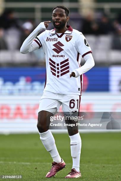 Adrien Tameze of Torino reacts during the Serie A match between Fiorentina and Torino at Stadio Artemio Franchi on January 19, 2025 in Florence,...