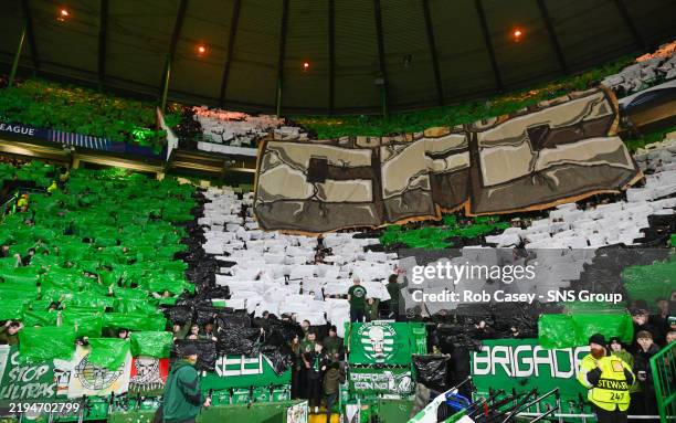 Celtic fan display during a UEFA Champions League 2024/25 League Phase MD7 match between Celtic and BSC Young Boys at Celtic Park, on January 22 in...
