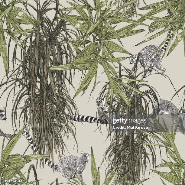 lemurs in the jungle repeat pattern - lemur stock illustrations