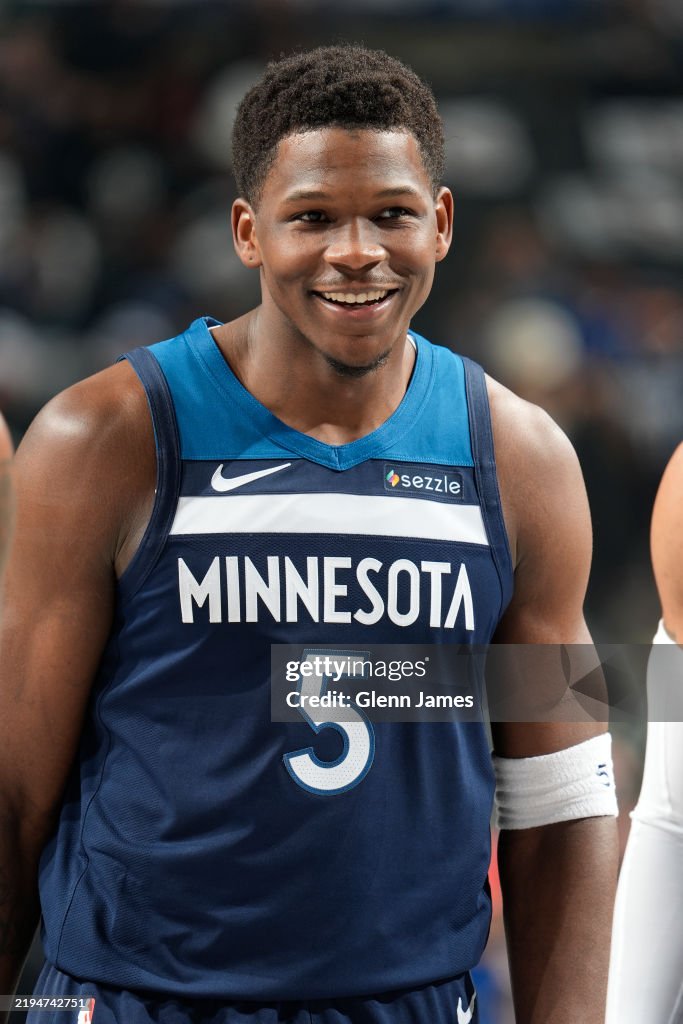 Edwards Wolves Anthony Edwards of the Minnesota Timberwolves looks on during the ...