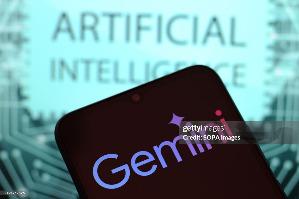 In this photo illustration, the Google Gemini logo is seen displayed ...
