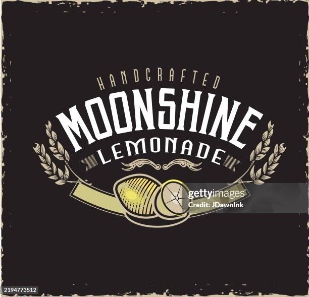craft moonshine lemonade flavor distilled label designs with typography and ornate elements - distillation stock illustrations