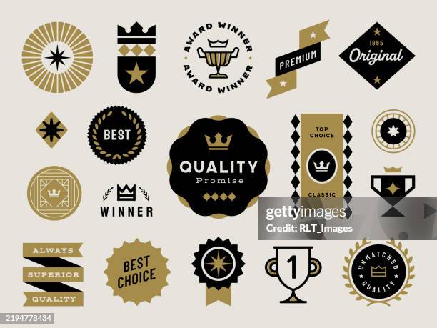 ilustraciones, imágenes clip art, dibujos animados e iconos de stock de retro midcentury modern quality seal design elements - medalla