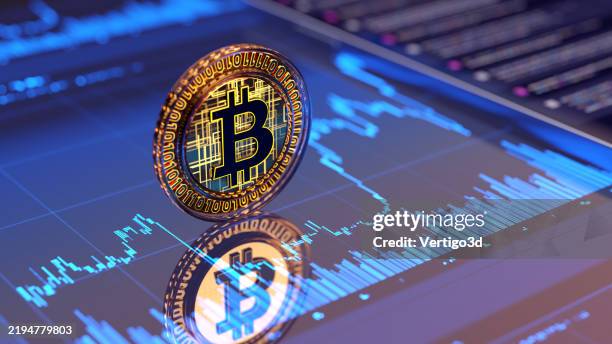 signe bitcoin - arrière-plan du graphique d’entreprise. concept crypto - volatilité du marché. - minage de crypto monnaie photos et images de collection