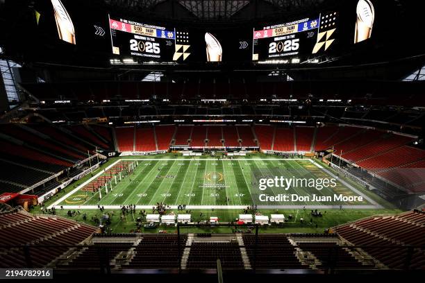 General view inside the Mercedes-Benz Stadium prior to the start of the College Football Playoffs Championship Game between the Notre Dame Fighting...