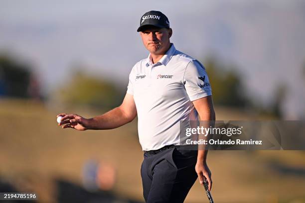 Sepp Straka of Austria reacts to his putt on the 17th green during the final round of The American Express 2025 at Pete Dye Stadium Course on January...