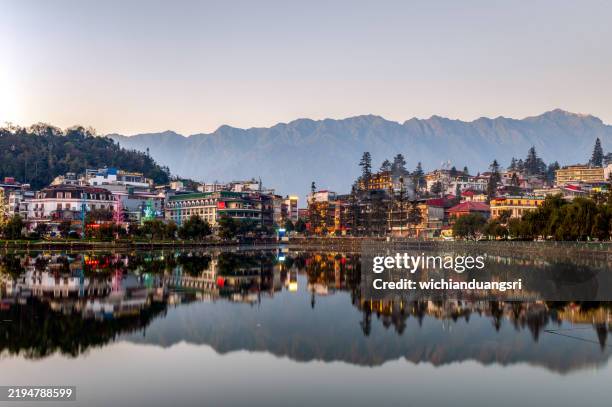 view of sapa town, lao cai province, north vietnam. - hanoi sunrise stock pictures, royalty-free photos & images
