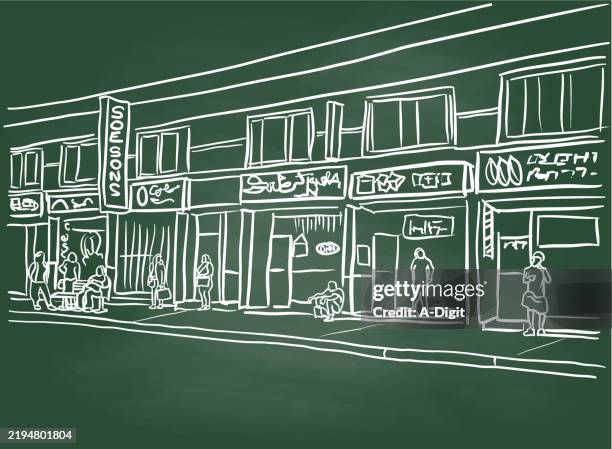 eastsidechalkboard - crowded store stock illustrations