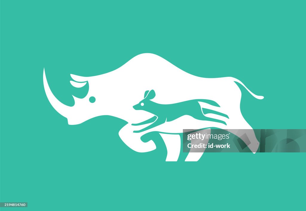 Rhinoceros running with wild dog symbol