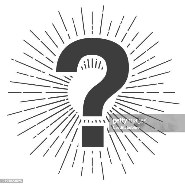 question mark. icon with sunbursts on white background - interview questions stock illustrations