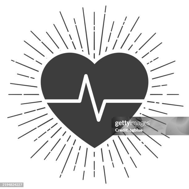 heartbeat - heart pulse. icon with sunbursts on white background - pacemaker stock illustrations