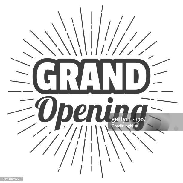 ilustraciones, imágenes clip art, dibujos animados e iconos de stock de gran inauguración. icono con rayos de sol sobre fondo blanco - ceremonia de apertura