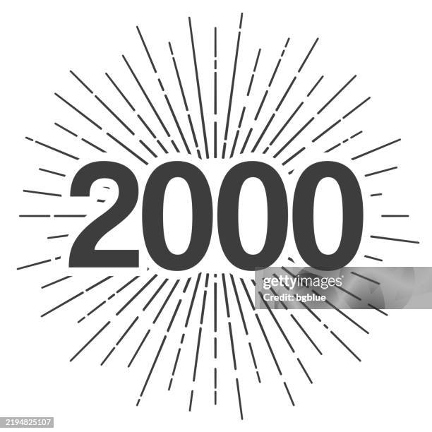 2000 - two thousand. icon with sunbursts on white background - 2000 stock illustrations