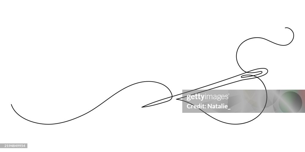 Needle And Thread Continuous Line Drawing High-Res Vector Graphic ...