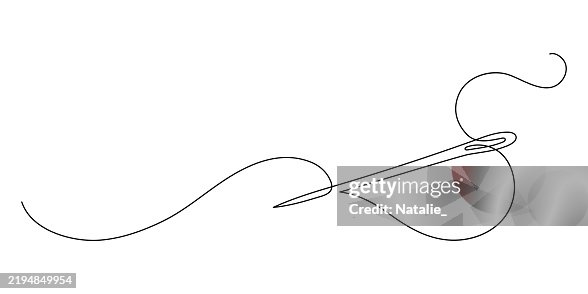 Needle And Thread Continuous Line Drawing High-Res Vector Graphic ...