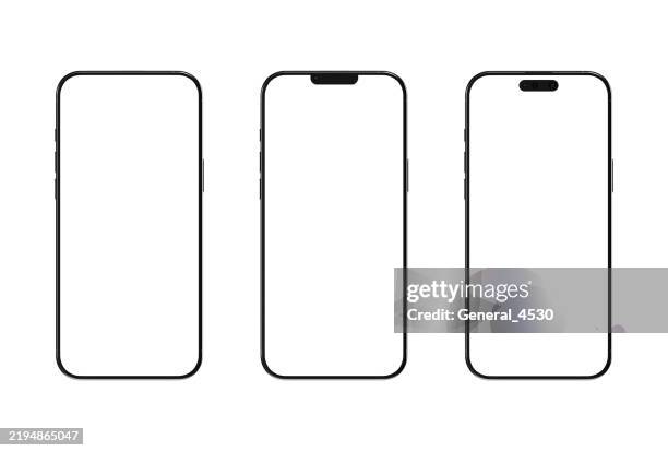 set smartphone isolated mockup with white screen isolated on white background. - modell stock-fotos und bilder