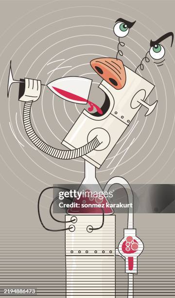 wine tasting robot - virtual wine tasting stock illustrations