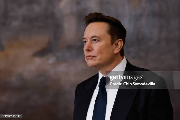 Tesla, SpaceX and X CEO Elon Musk arrives to the inauguration of U.S. President-elect Donald Trump in the Rotunda of the U.S. Capitol on January 20,...