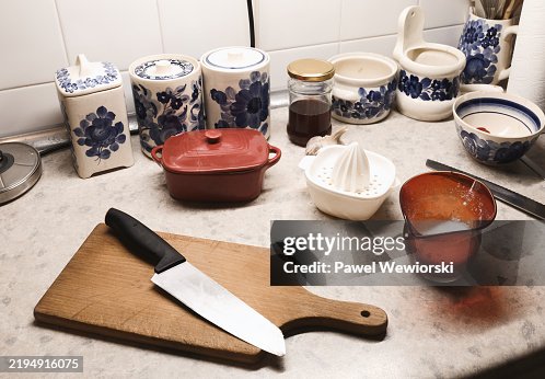 Large group od different objects on kitchen counter Large group od different objects on kitchen counter