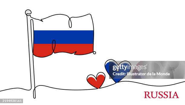 russia flag continuous line art - soviet union stock illustrations