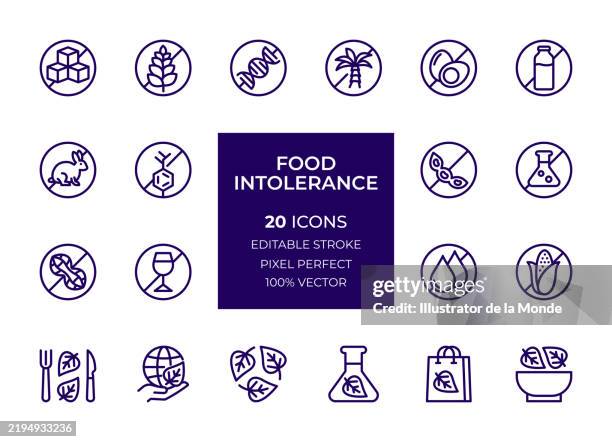 symbole für lebensmittelunverträglichkeiten - vorurteil stock-grafiken, -clipart, -cartoons und -symbole